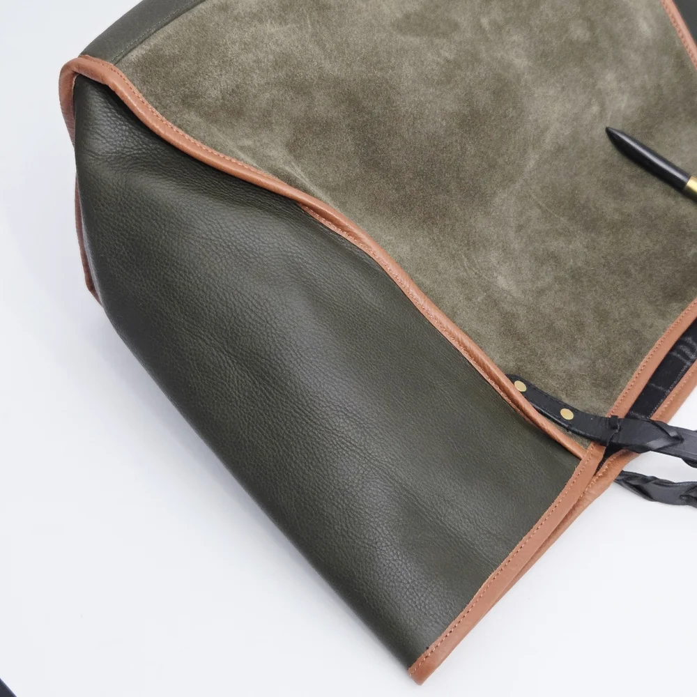 KEMPTON & CO TAUNTON TOTE BAG - OLIVE LEATHER AND SUEDE